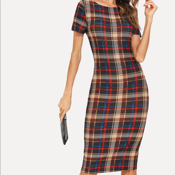 blue dress for baby girl Burgundy Plaid Long Sleeve Bodycon Midi Dress – PinkBlush